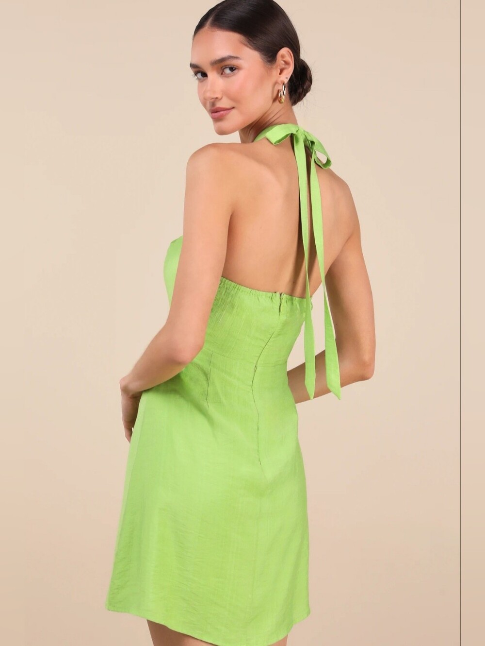NWT Lulus Theresia Lime Green O-Ring Halter Mini Dress Size L - Picture 6 of 8